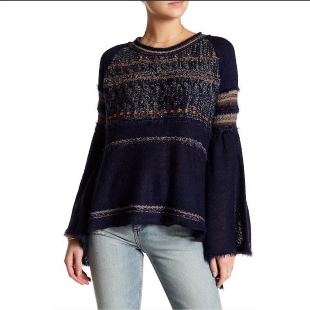 Free People Craft Time Sweater-Navy Blue-Size XS